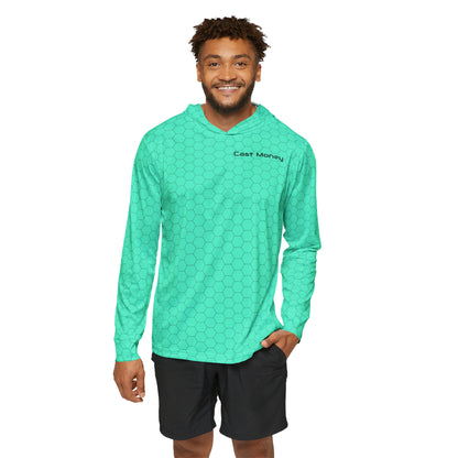 Cast Money Performance Fishing Hoodie - Hex Print (seafoam)