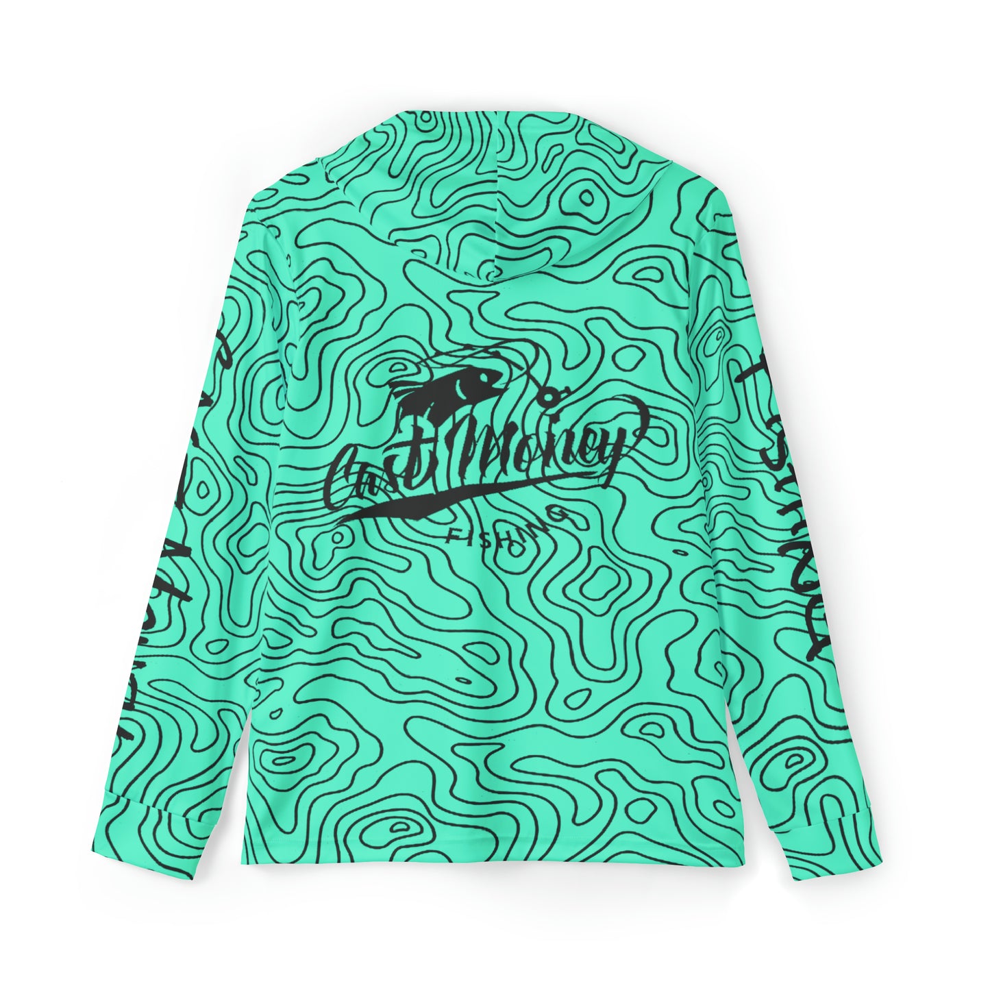 Cast Money Performance Fishing Hoodie - Topography Print (seafoam)