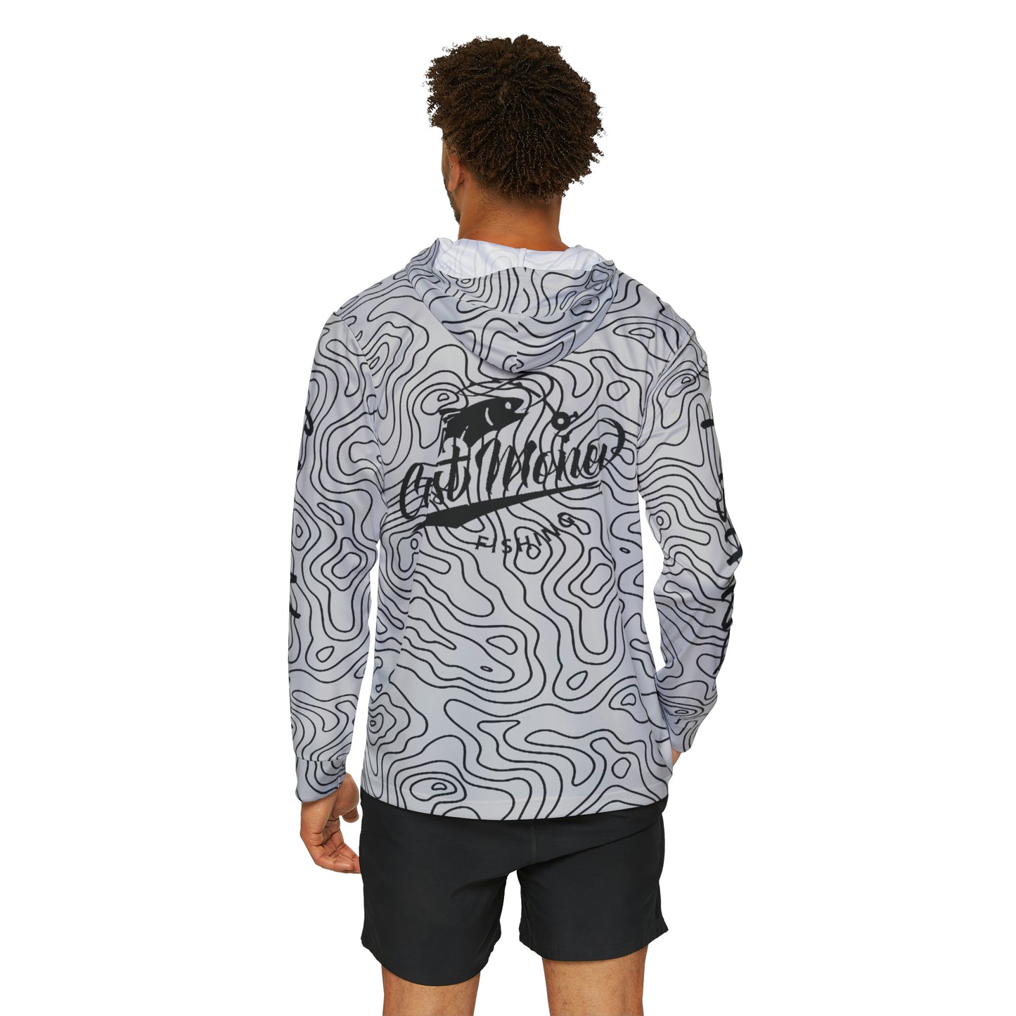 Cast Money Performance Fishing Hoodie - Topography Print (grey)