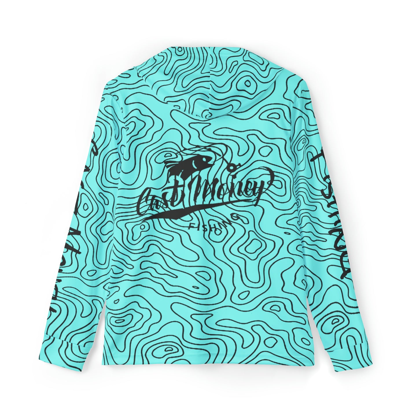 Cast Money Performance Fishing Hoodie - Topography Print (blue)