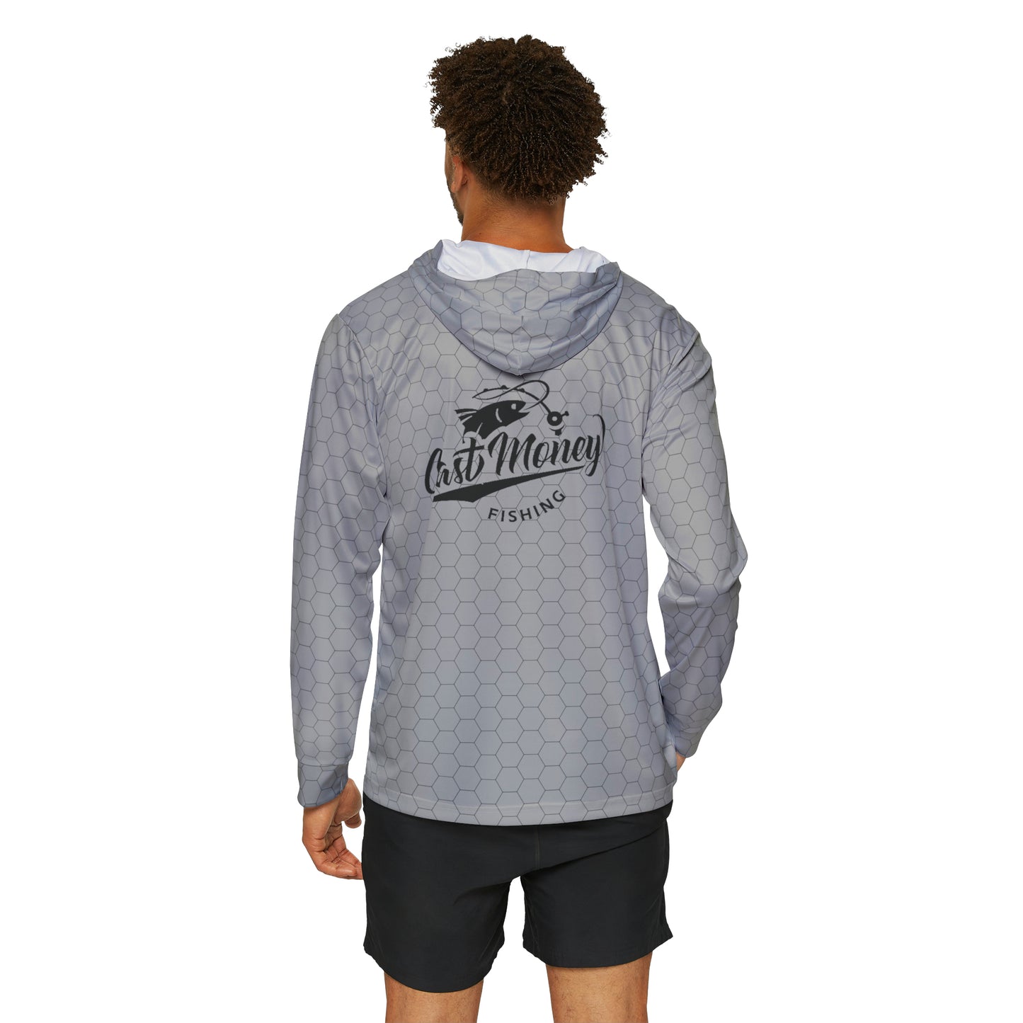 Cast Money Performance Fishing Hoodie - Hex Print (grey)