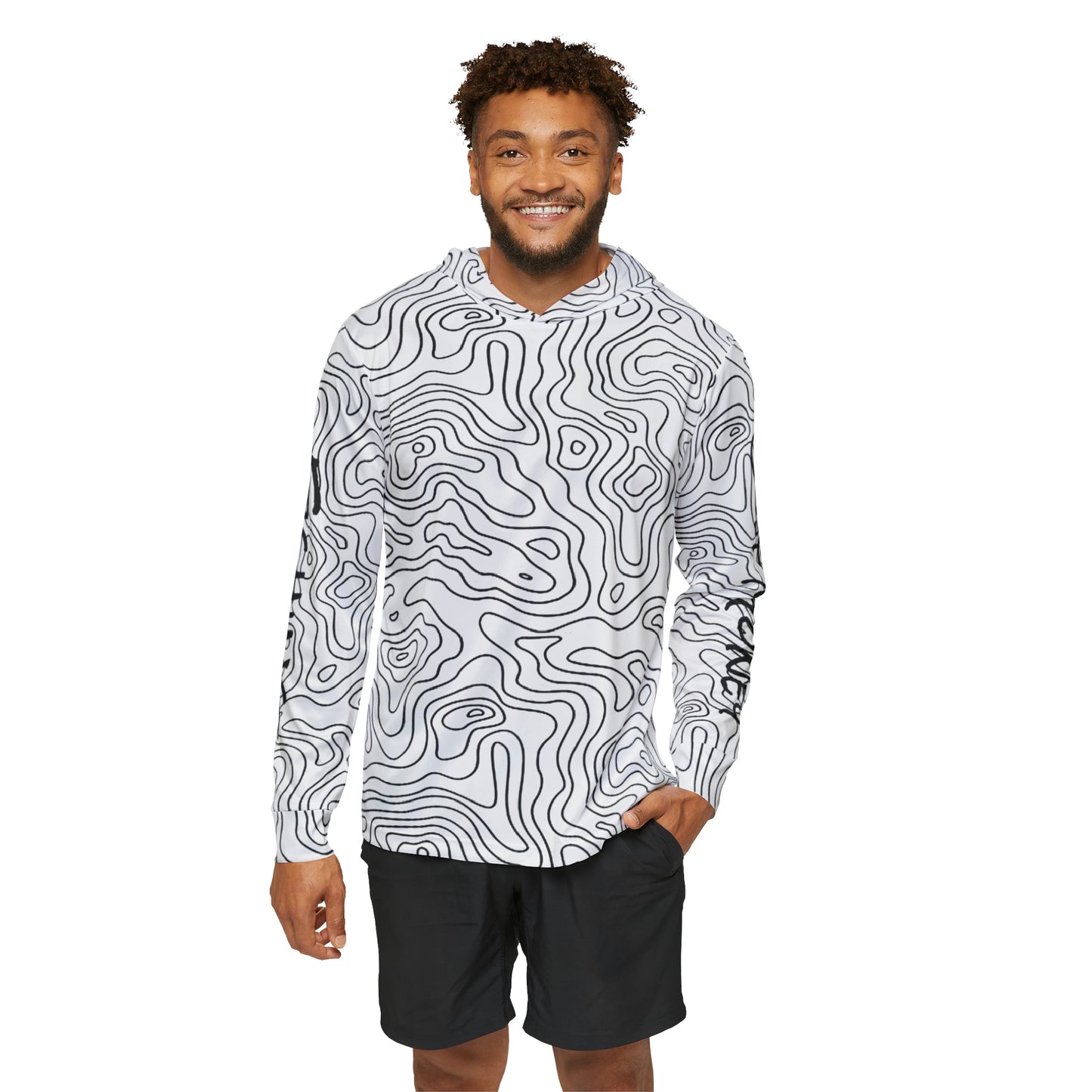 Cast Money Performance Fishing Hoodie - Topography Print (white)