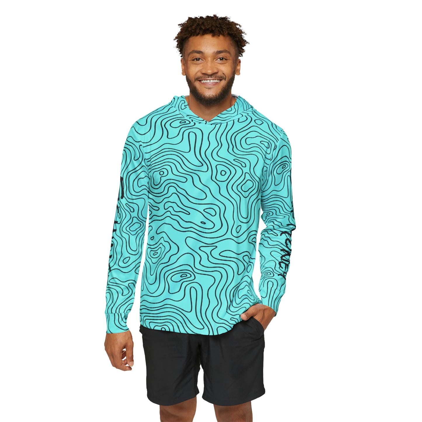 Cast Money Performance Fishing Hoodie - Topography Print (blue)