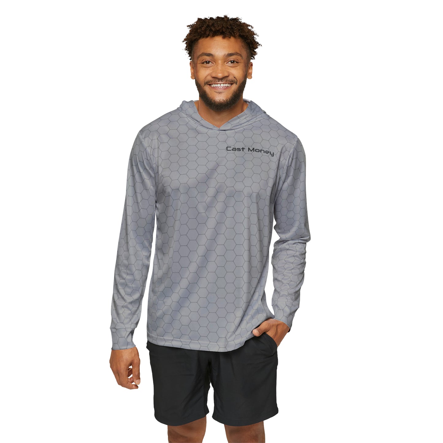 Cast Money Performance Fishing Hoodie - Hex Print (grey)