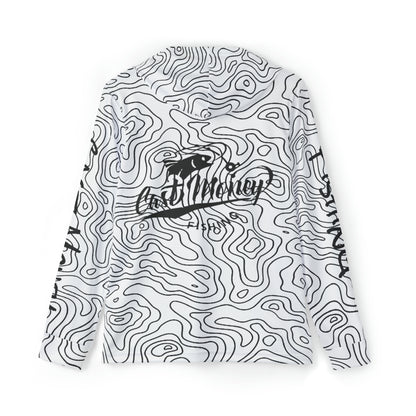 Cast Money Performance Fishing Hoodie - Topography Print (white)