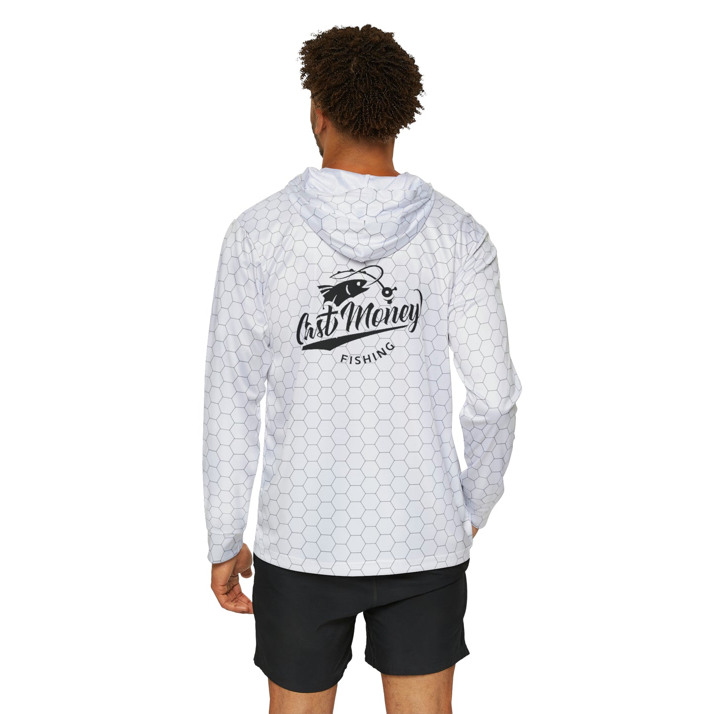 Cast Money Performance Fishing Hoodie - Hex Print (white)