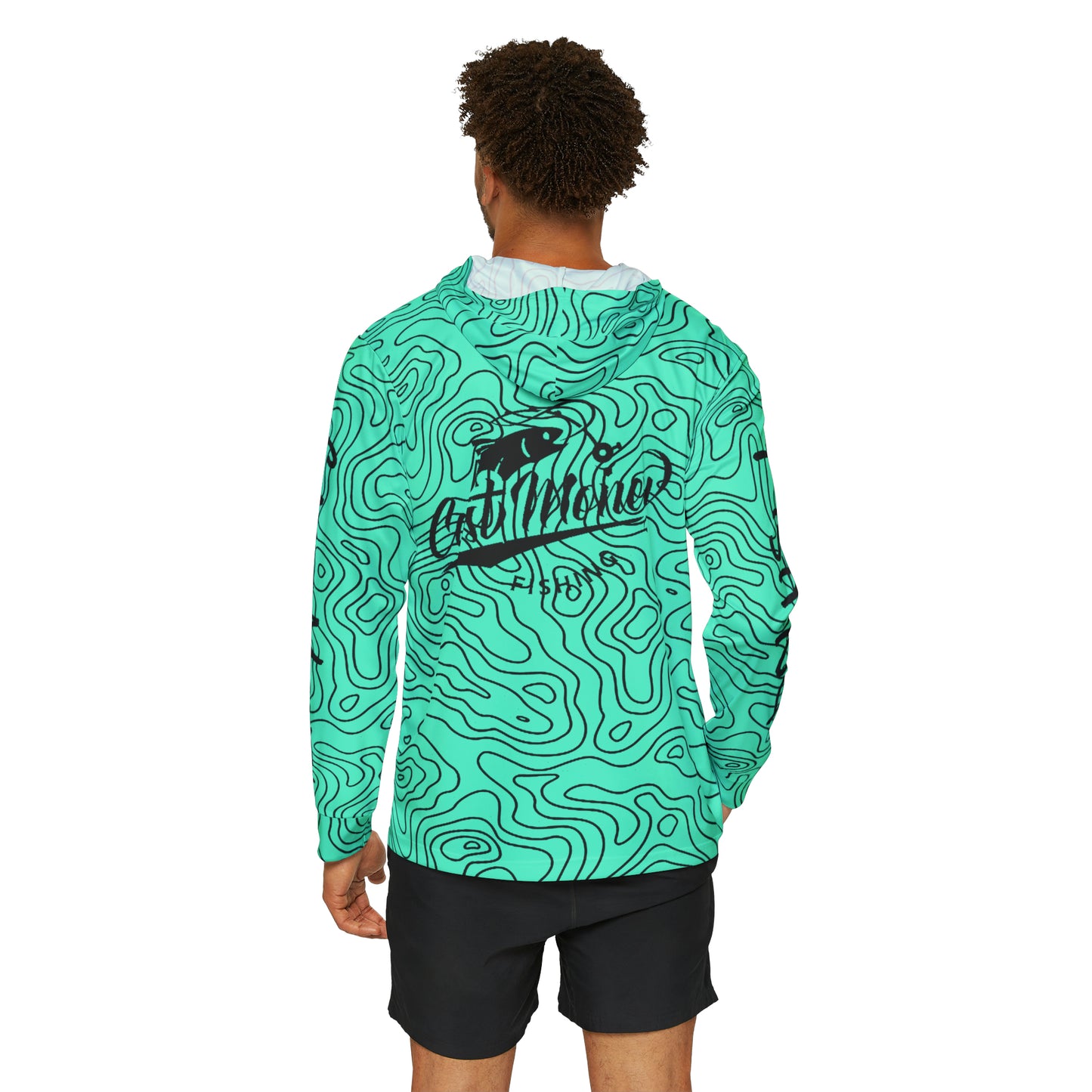 Cast Money Performance Fishing Hoodie - Topography Print (seafoam)