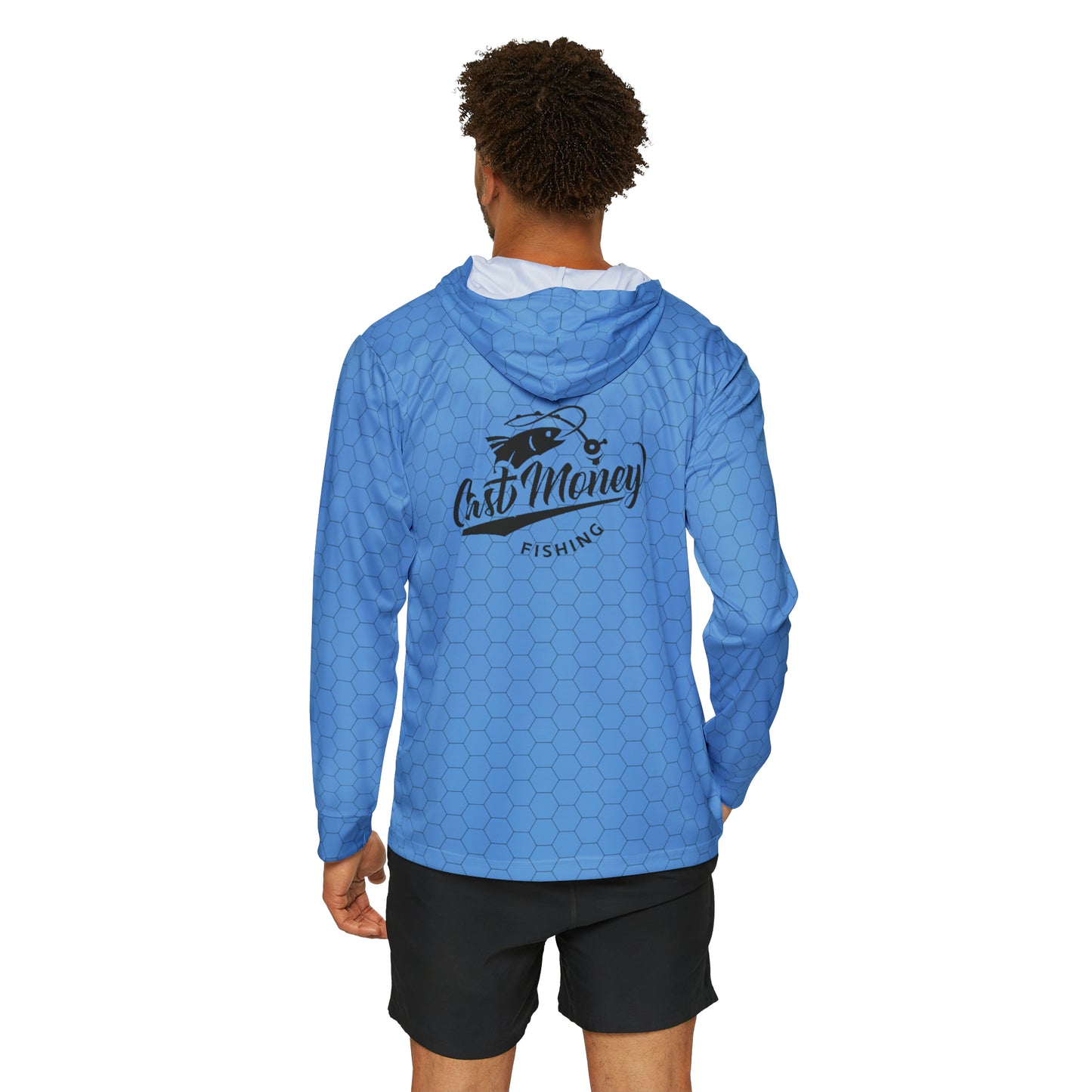 Cast Money Performance Fishing Hoodie - Hex Print (blue)